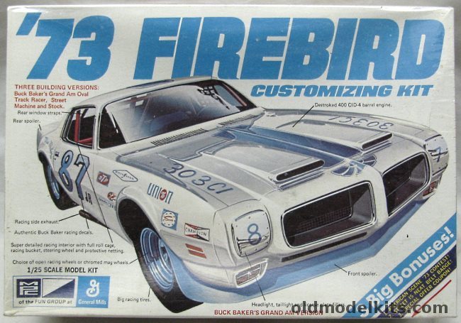 MPC 1/25 1973 Pontiac Firebird - Stock / Buddy Baker's Grand Am Track Race Car / Street Machine, 1-7315-225 plastic model kit